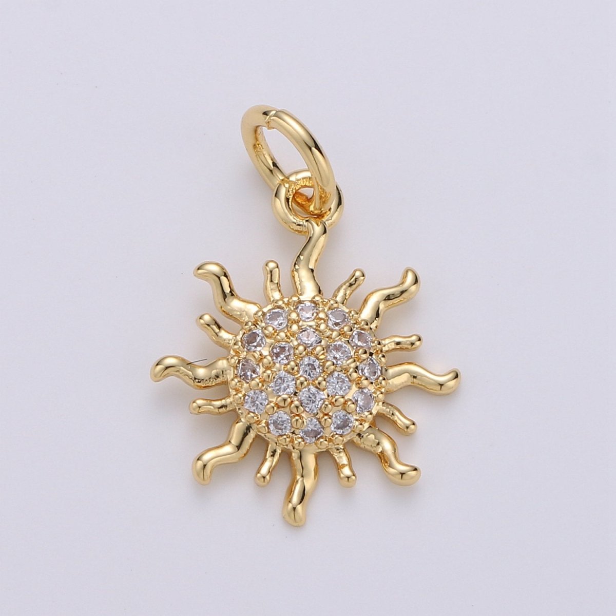 24k Gold Filled Micro Pave CZ Sun Burst Pendant Charm, Cubic Sun Micro Pave CZ Pendant Charm, Gold Filled Pendant, For DIY Boho Jewelry D-359 - DLUXCA