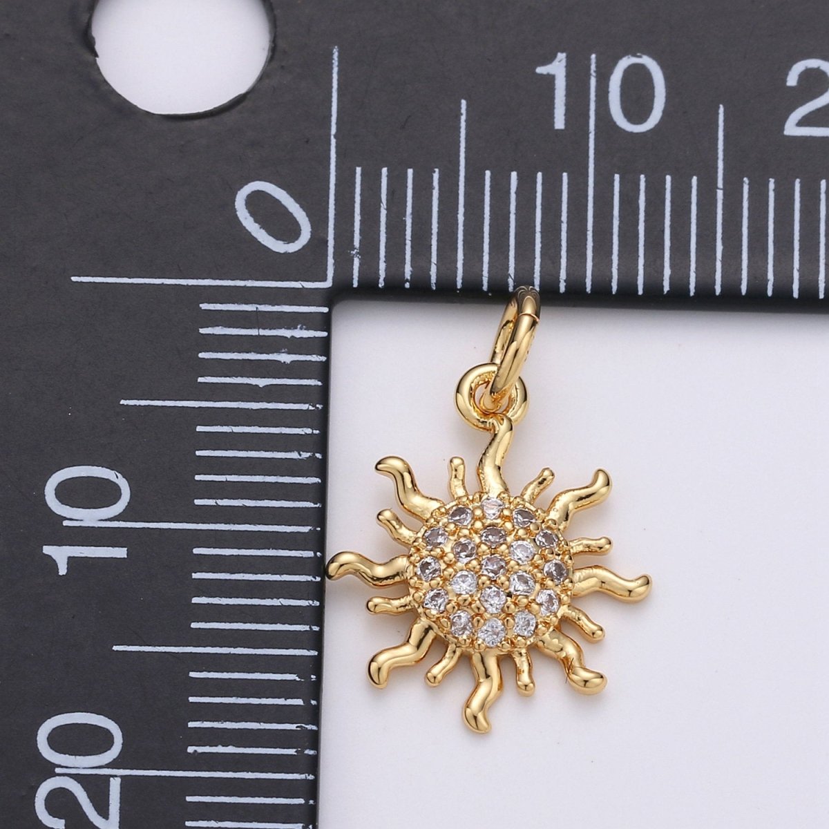 24k Gold Filled Micro Pave CZ Sun Burst Pendant Charm, Cubic Sun Micro Pave CZ Pendant Charm, Gold Filled Pendant, For DIY Boho Jewelry D-359 - DLUXCA