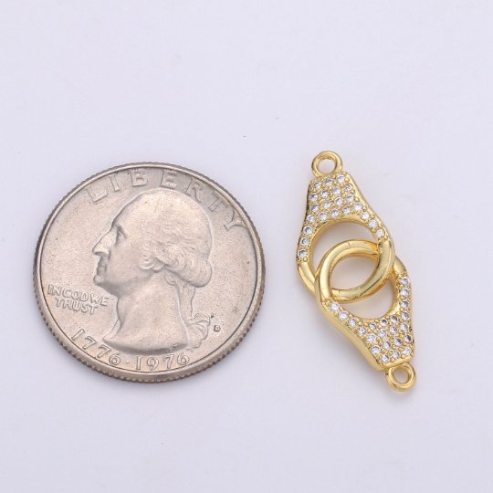 24k Gold Filled Micro Pave Dainty Gold Handcuff Charm Connectors, Gold Handcuffs Link Necklace Bracelet Connector with Cubic Zirconia F-442