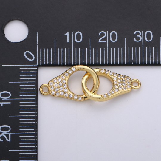 24k Gold Filled Micro Pave Dainty Gold Handcuff Charm Connectors, Gold Handcuffs Link Necklace Bracelet Connector with Cubic Zirconia F-442