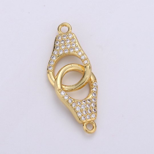 24k Gold Filled Micro Pave Dainty Gold Handcuff Charm Connectors, Gold Handcuffs Link Necklace Bracelet Connector with Cubic Zirconia F-442