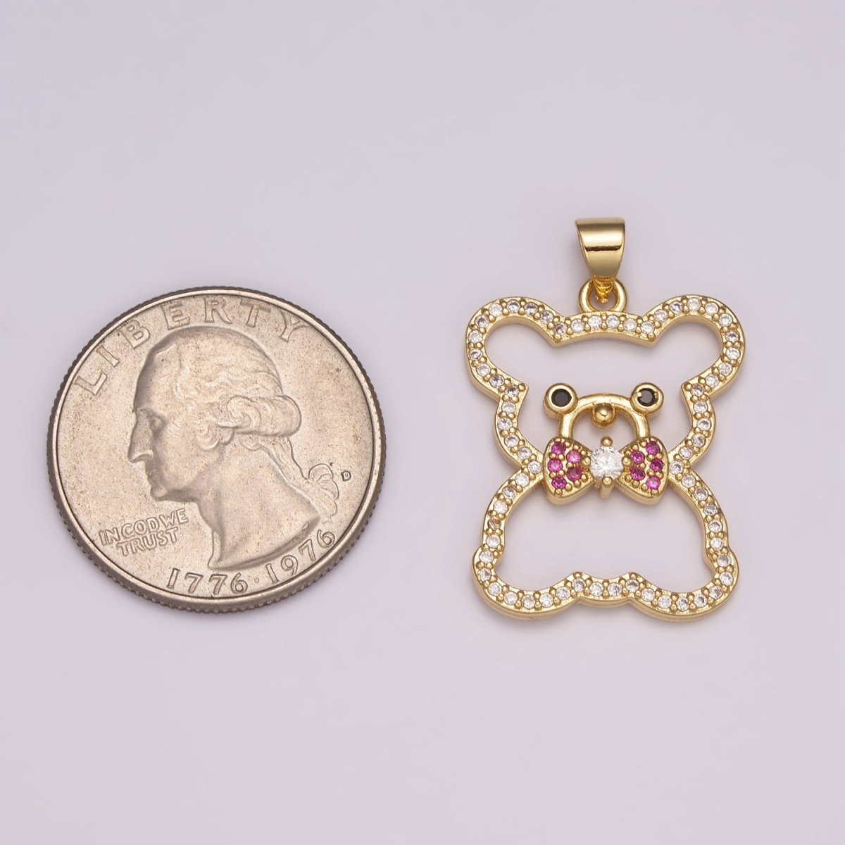 24K Gold Filled Micro Pave Gold Bear Charm Teddy Bear Charm Necklace Pendant / Keychain / Earrings / Kids Crafts N-1486 - DLUXCA