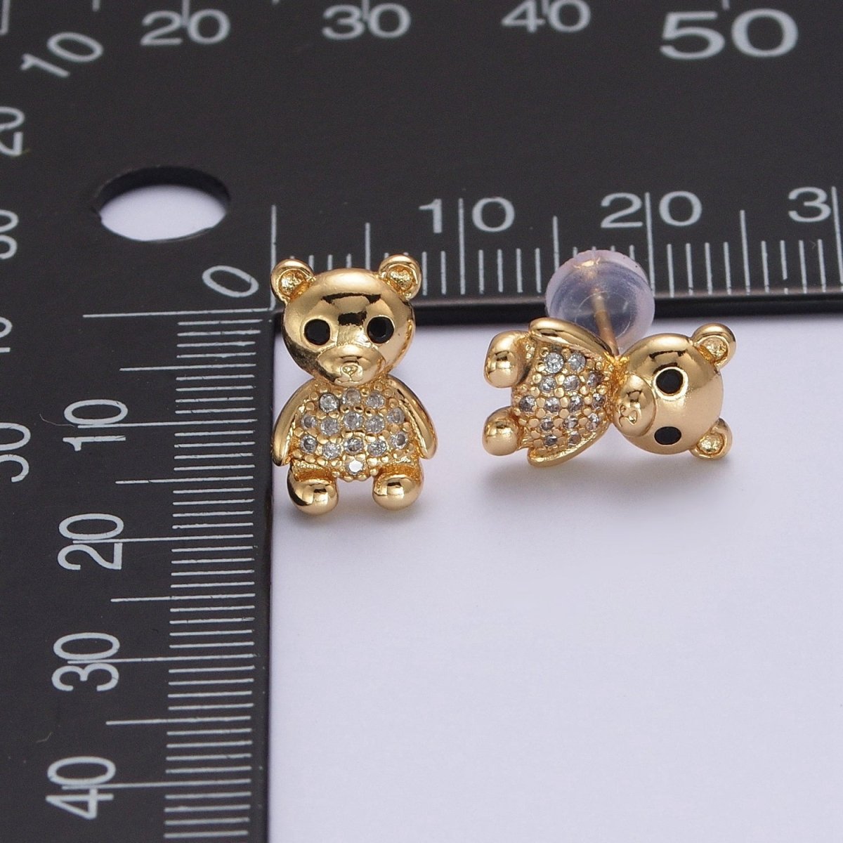 24K Gold Filled Micro Pave Gold Teddy Bear Stud Earrings P-320 - DLUXCA