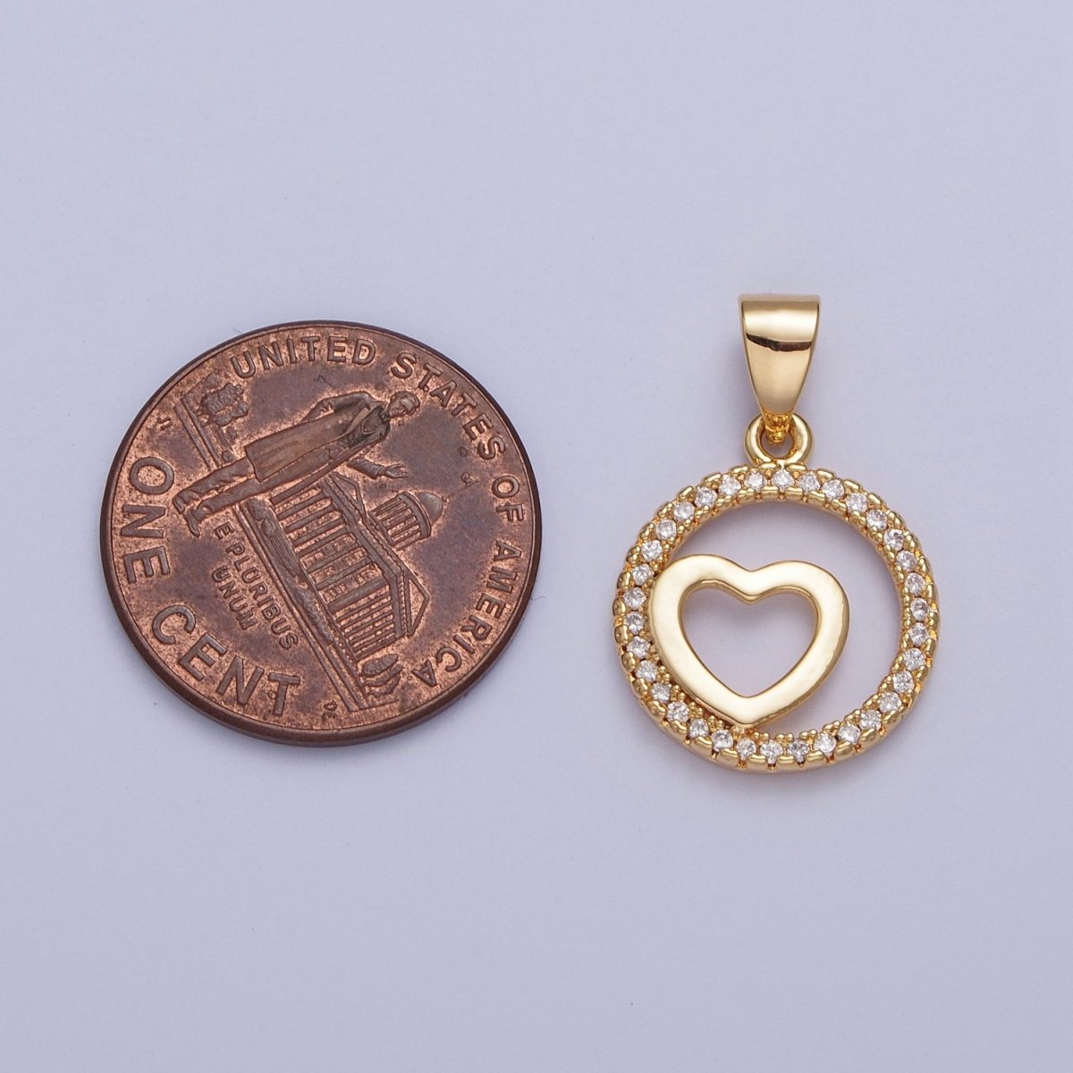 24K Gold Filled Micro Pave Heart Love Round Open Medallion Pendant For Jewelry Making X-448 - DLUXCA