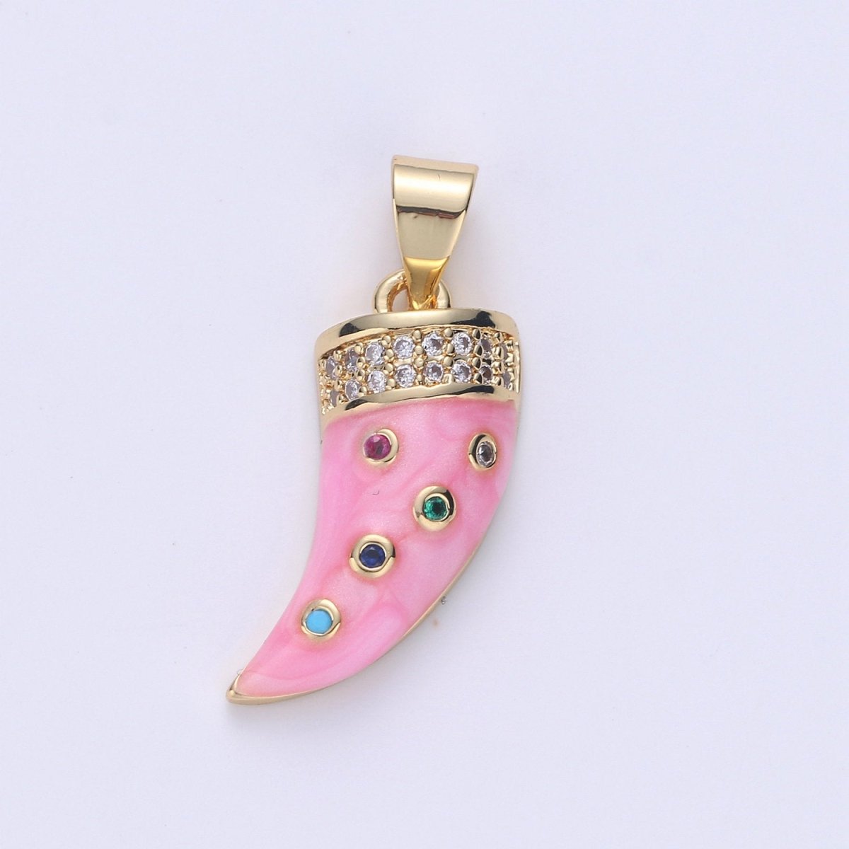 24k Gold Filled Micro Pave Horn Charm, Cubic Zirconia Enamel Horn Pendant Charm, Pink Red Blue Charm, For DIY Jewelry Necklace Supply I-637 I-638 I-639