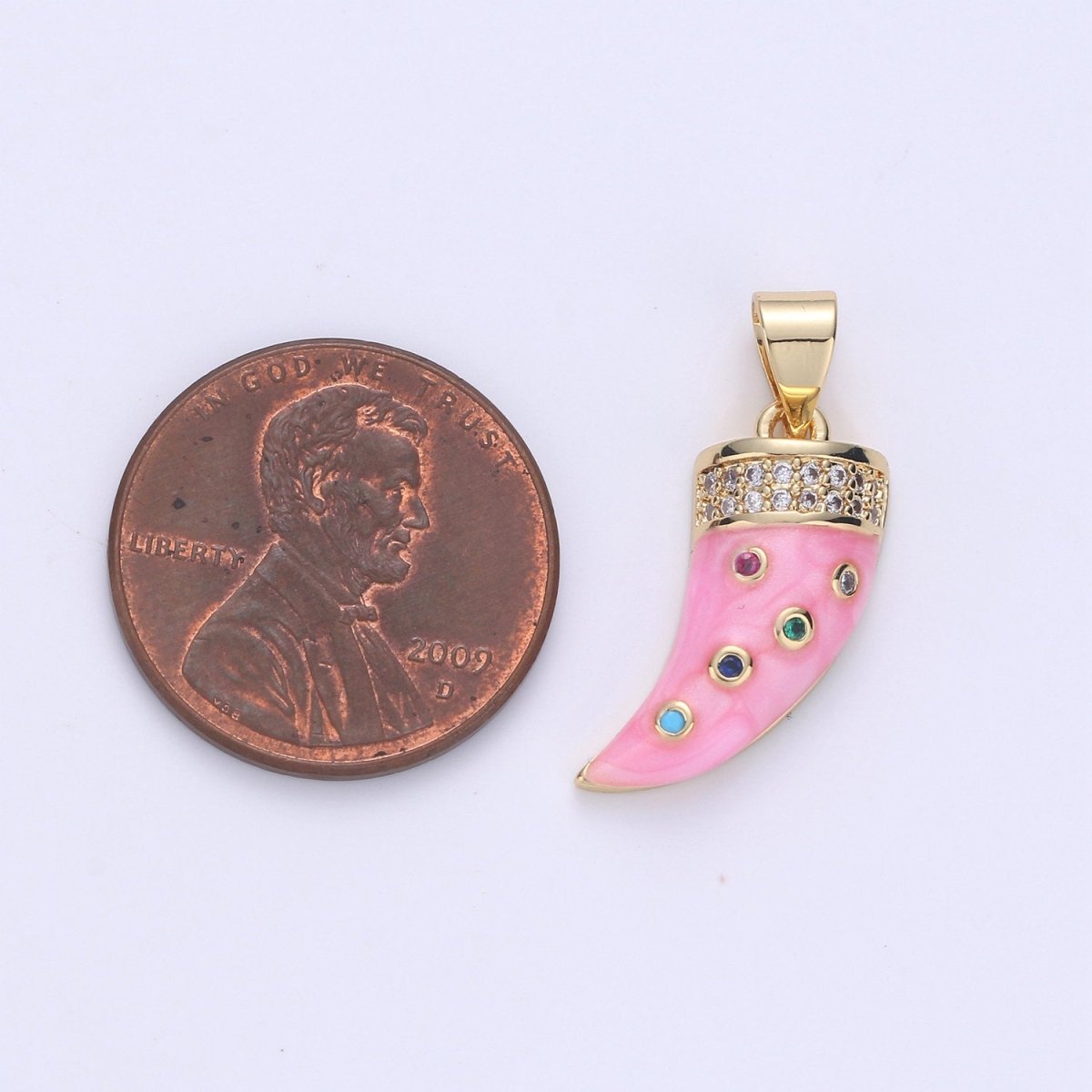 24k Gold Filled Micro Pave Horn Charm, Cubic Zirconia Enamel Horn Pendant Charm, Pink Red Blue Charm, For DIY Jewelry Necklace Supply I-637 I-638 I-639