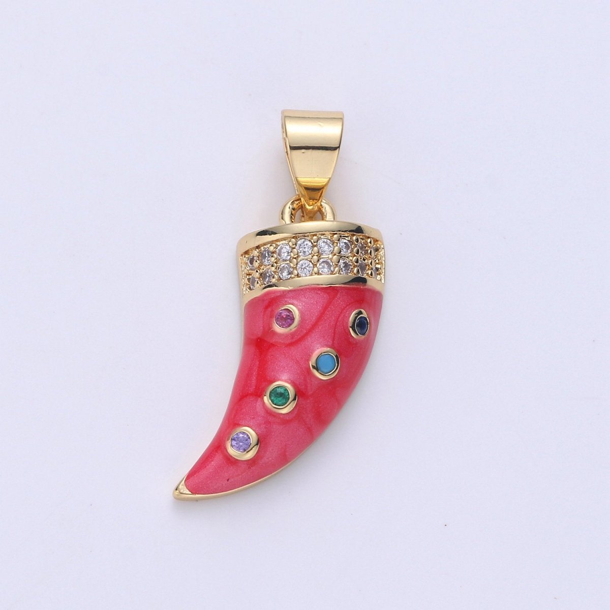 24k Gold Filled Micro Pave Horn Charm, Cubic Zirconia Enamel Horn Pendant Charm, Pink Red Blue Charm, For DIY Jewelry Necklace Supply I-637 I-638 I-639