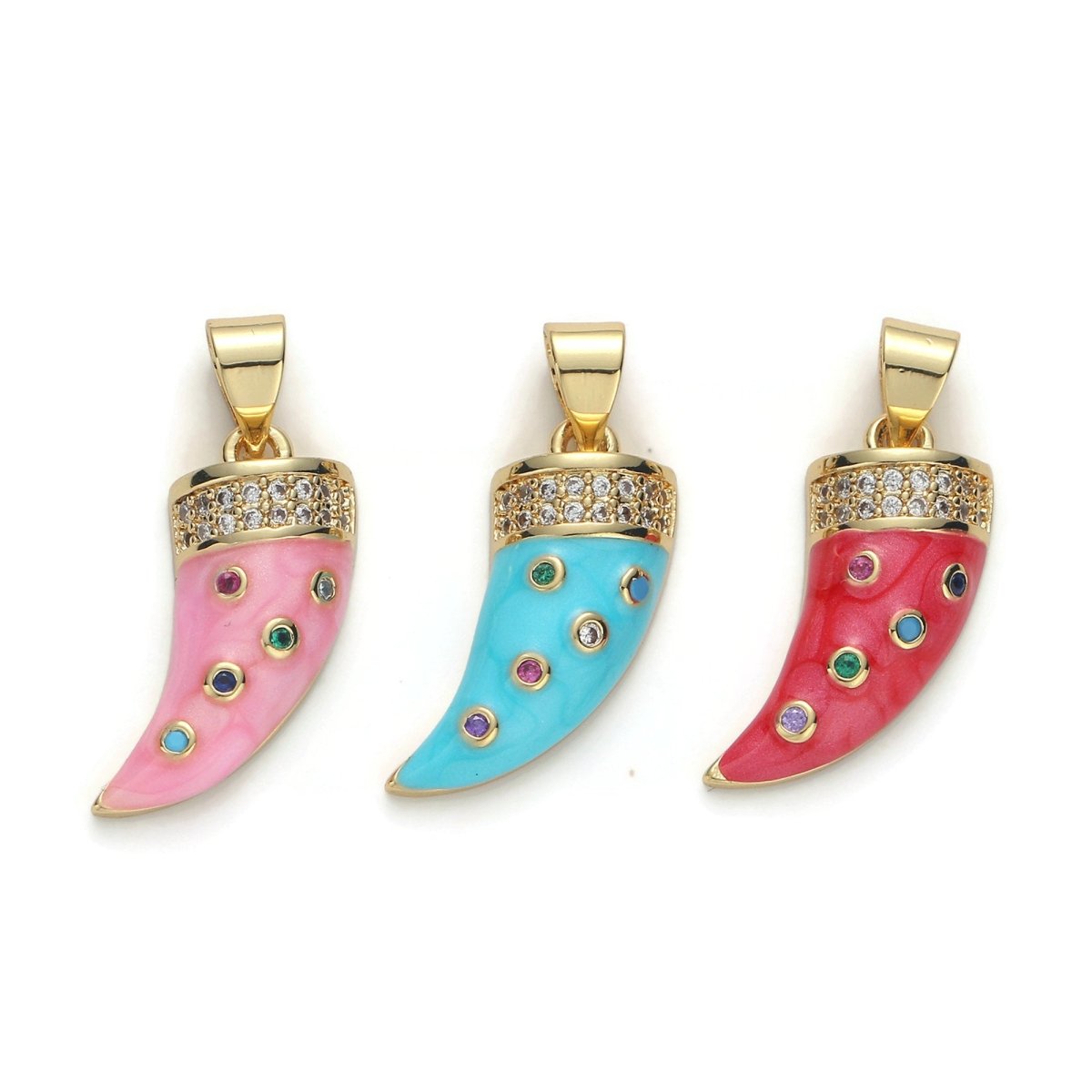 24k Gold Filled Micro Pave Horn Charm, Cubic Zirconia Enamel Horn Pendant Charm, Pink Red Blue Charm, For DIY Jewelry Necklace Supply I-637 I-638 I-639