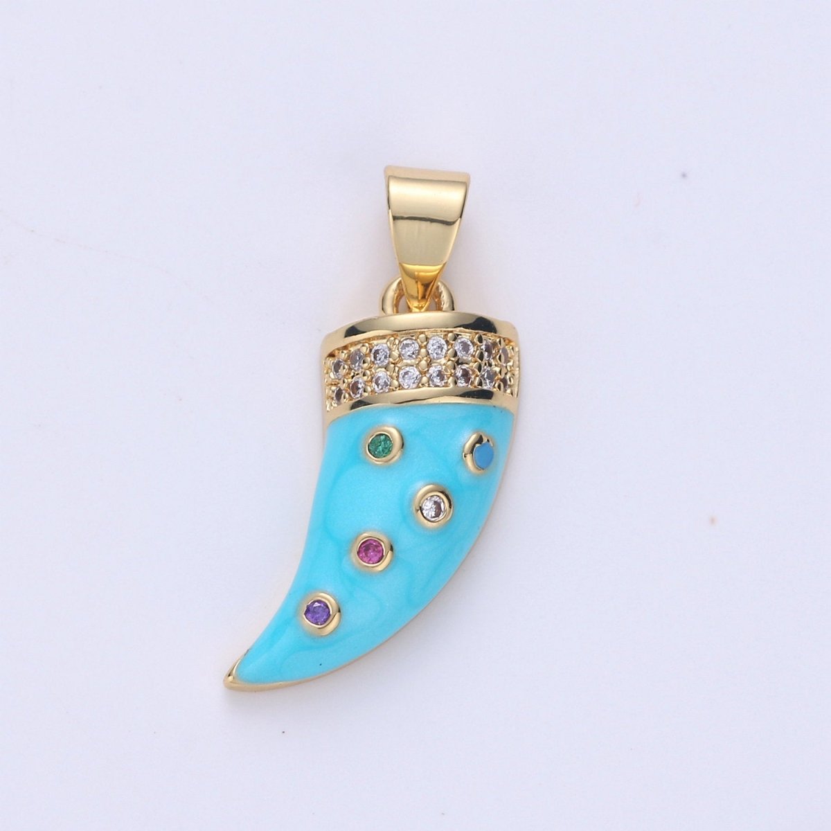 24k Gold Filled Micro Pave Horn Charm, Cubic Zirconia Enamel Horn Pendant Charm, Pink Red Blue Charm, For DIY Jewelry Necklace Supply I-637 I-638 I-639