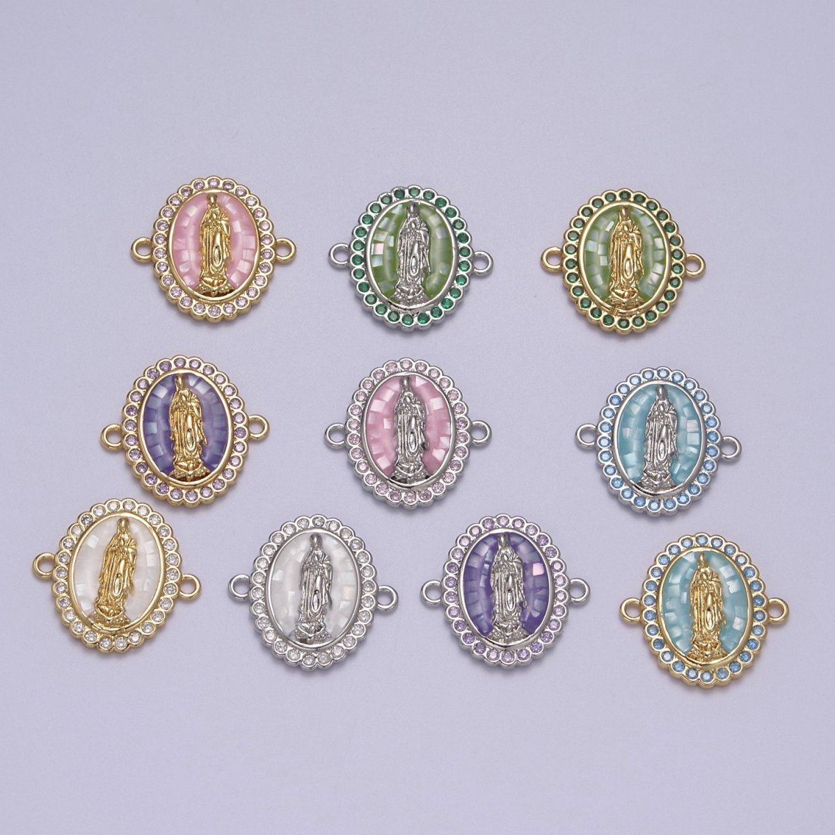 24k Gold Filled Micro Pave Lady Guadalupe Charm Connector, CZ Pave Virgin Mary Charm For Necklace, Bracelet Jewelry Making Y-460 - Y-469