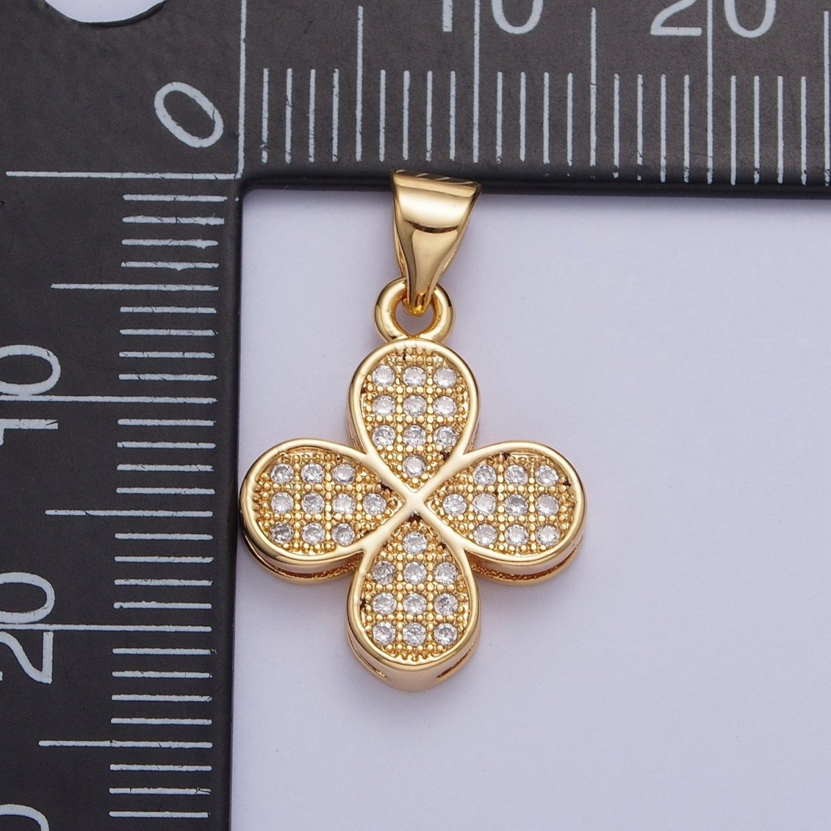 24K Gold Filled Micro Pave Leaf Four Leaf Clover Plant Pendant For Jewelry Making X-444 - DLUXCA