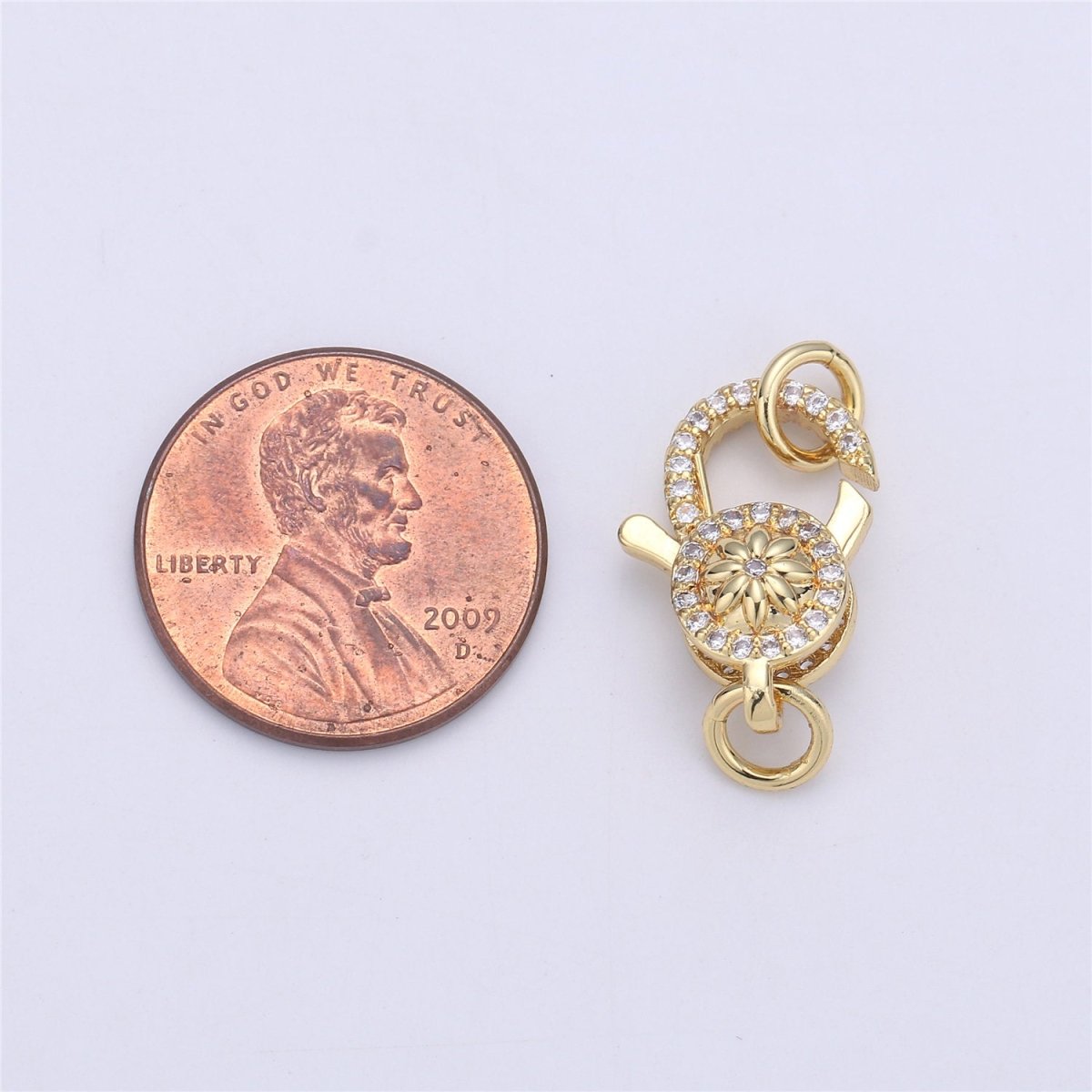 24k Gold Filled Micro Pave Lobster Clasp with Star Flower size 24mm K-351