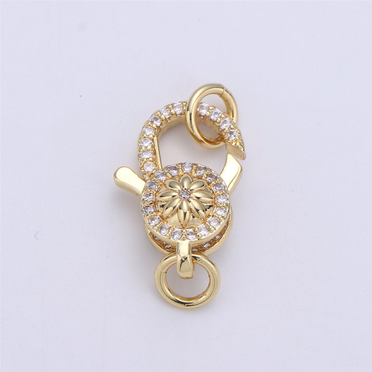 24k Gold Filled Micro Pave Lobster Clasp with Star Flower size 24mm K-351