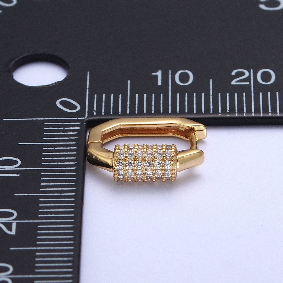 24K Gold Filled Micro Pave Long Oval Hexagonal Huggie Hoop T-033 - DLUXCA