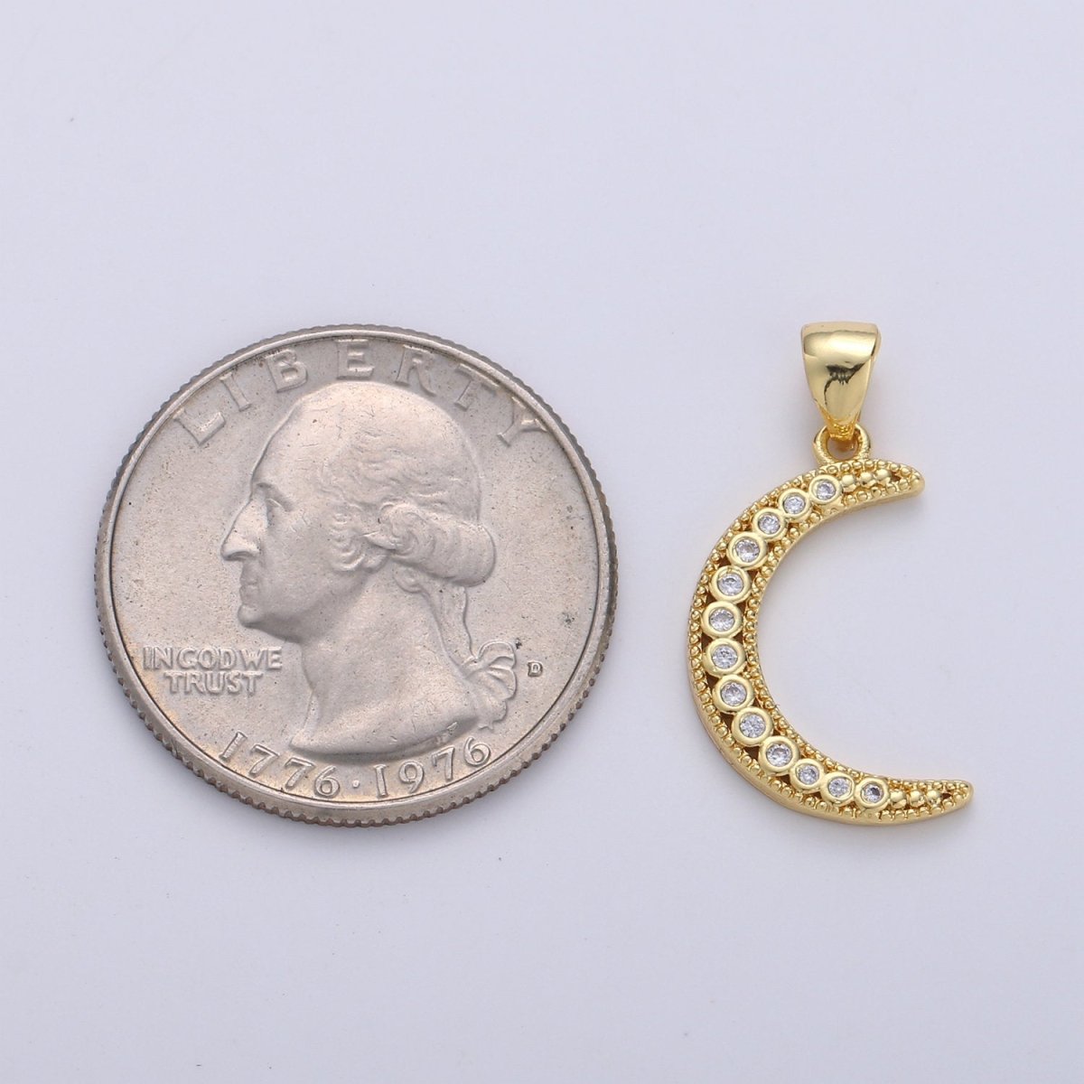 24k Gold Filled Micro Pave Moon Charm, Cubic Zirconia Crescent Moon Pendant Charm, Gold Filled Charm, For DIY Jewelry D-252