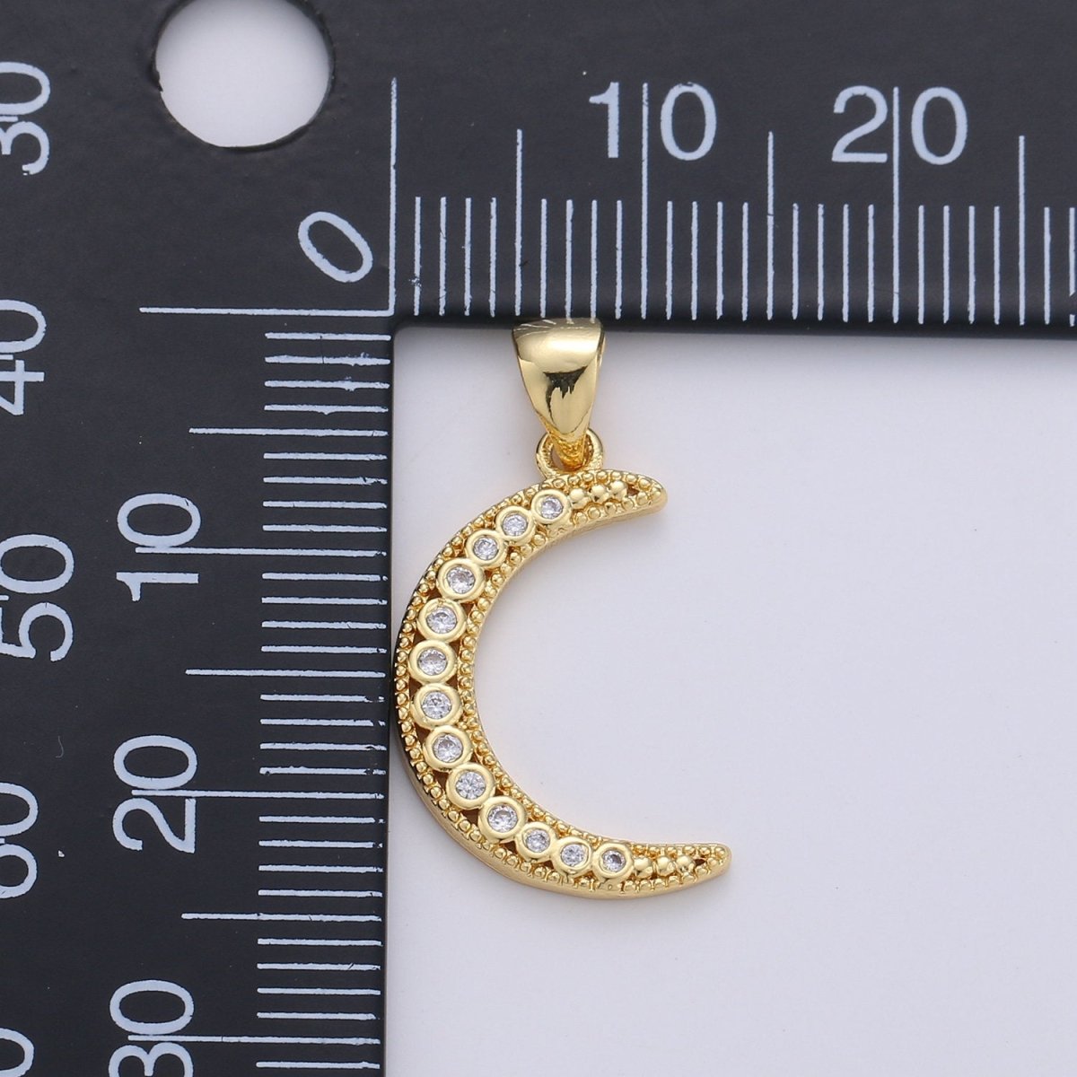 24k Gold Filled Micro Pave Moon Charm, Cubic Zirconia Crescent Moon Pendant Charm, Gold Filled Charm, For DIY Jewelry D-252
