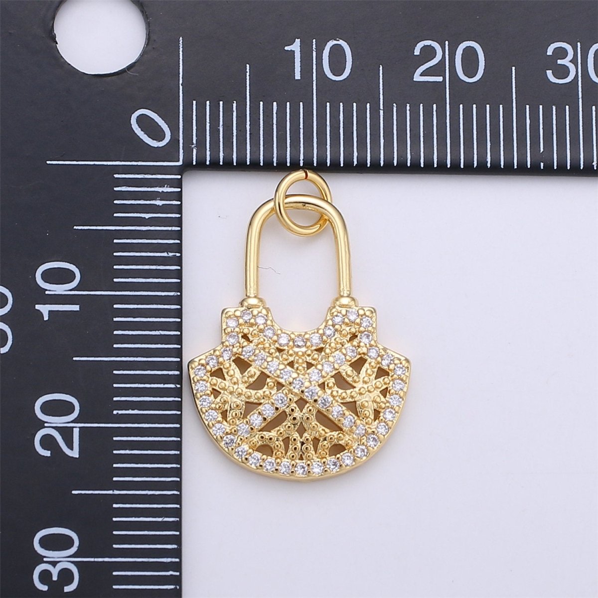 24k Gold Filled Micro Pave padlock charm for Jewelry making, Minimalist, Unique lock charm for Bracelet Necklace Earring Component I-566