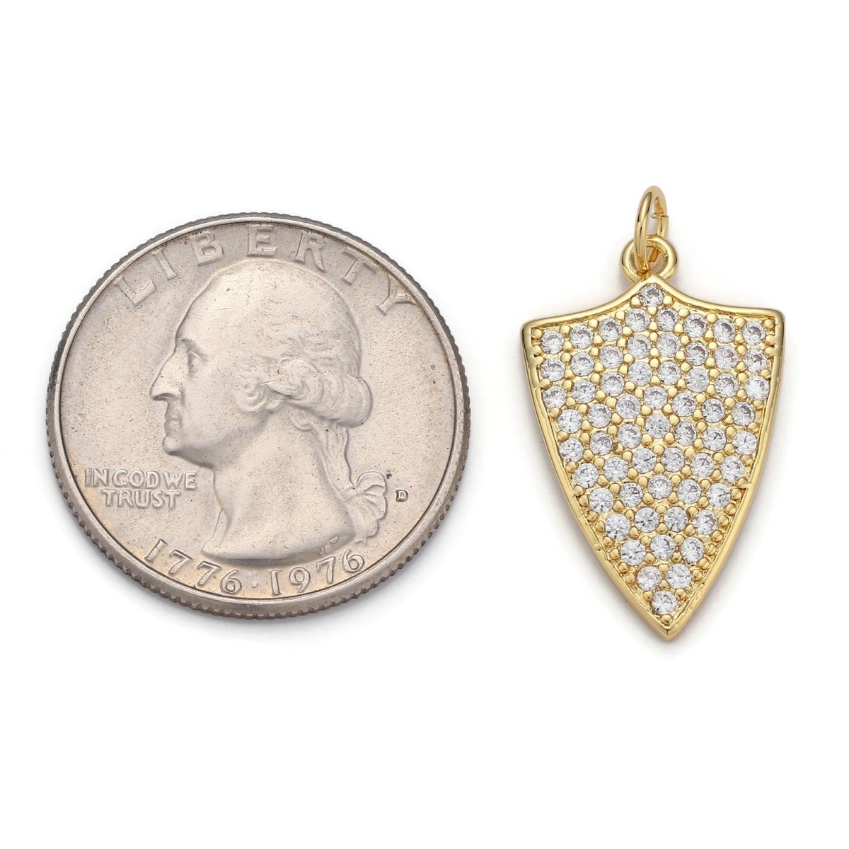 24k Gold Filled Micro Pave Shield Charm, Cubic Zirconia Shield Pendant Charm, Gold Filled Charm, For DIY Jewelry | D-033 - DLUXCA