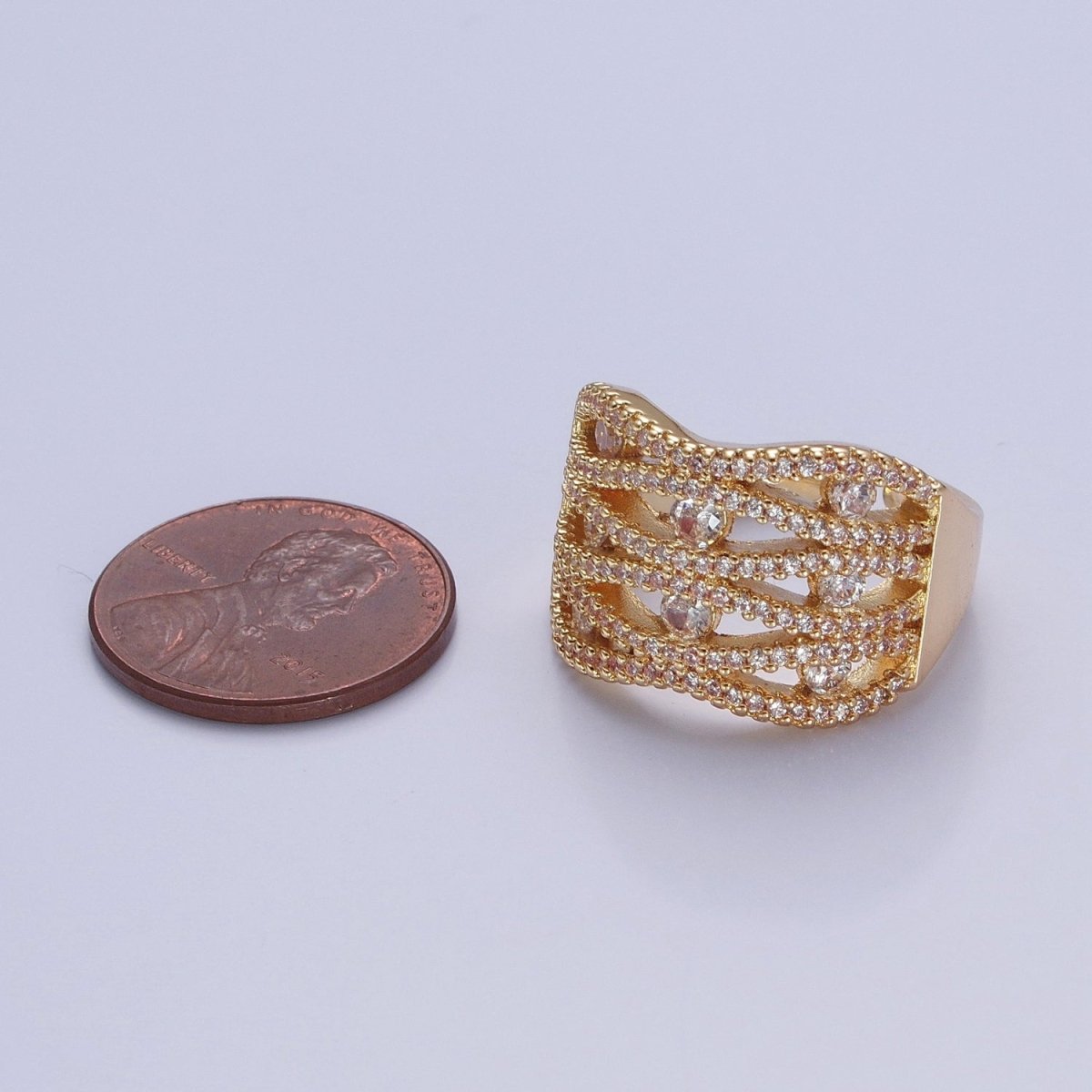 24K Gold Filled Micro Pave Signet Ring, Cubic Zirconia CZ Statement Ring in Silver & Gold O-2266 O-2267
