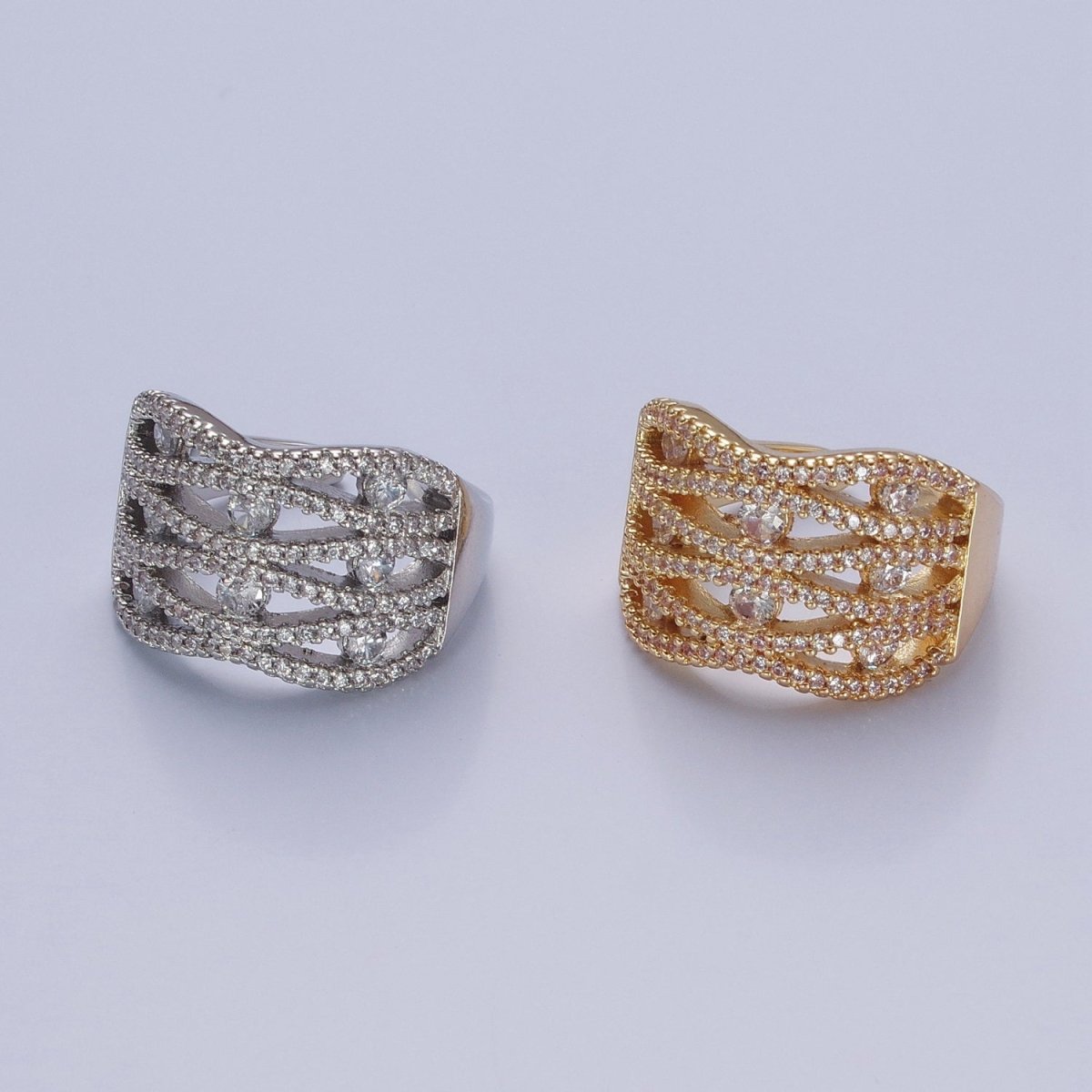 24K Gold Filled Micro Pave Signet Ring, Cubic Zirconia CZ Statement Ring in Silver & Gold O-2266 O-2267
