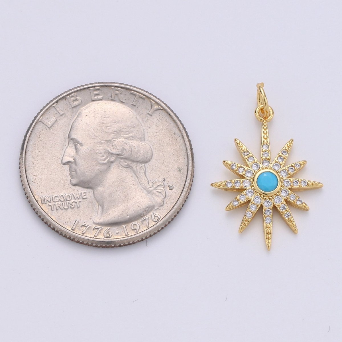 24k Gold Filled Micro Pave Star Charm, Blue North Star Moon Pendant Charm, Gold Filled Charm, For DIY Necklace Bracelet Earring D-246 - DLUXCA
