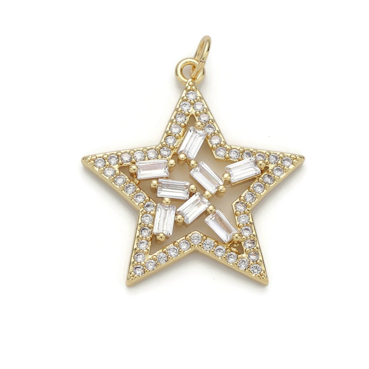 24k Gold Filled Micro Pave Star Charm, Cubic Zirconia Star Pendant Charm, Gold Filled Charm, For DIY Jewelry D-041 - DLUXCA