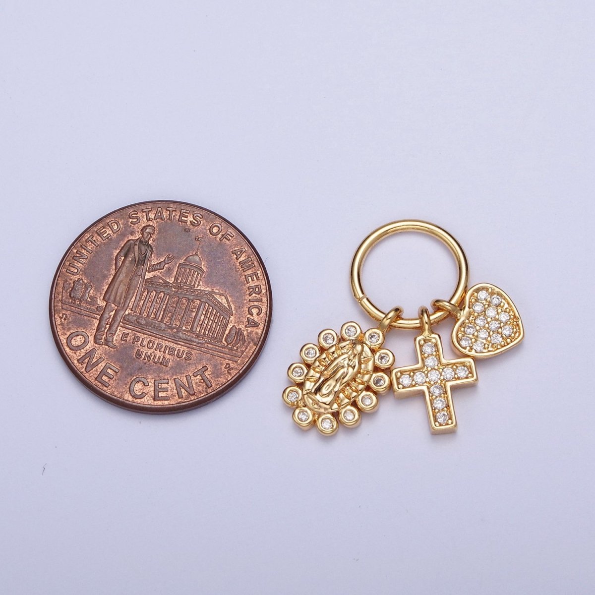 24K Gold Filled Micro Pave Virgin Mary, Heart Love, Religious Cross Charms Pendants For Jewelry Making X-439 - DLUXCA