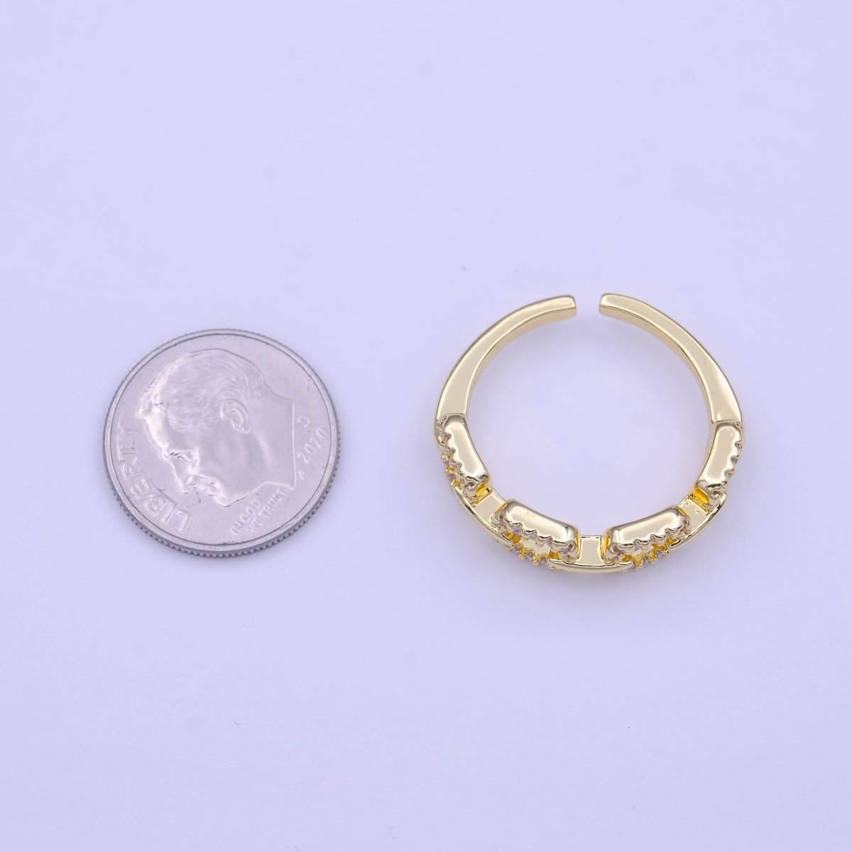 24K Gold Filled Micro Paved Cable Link Chain Adjustable Ring | Y-423 - DLUXCA