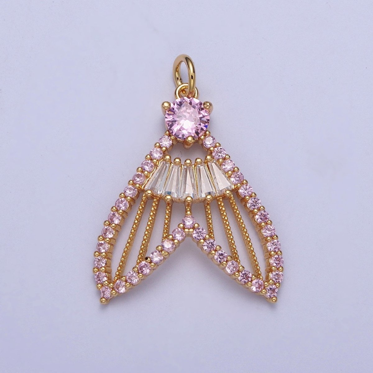 24K Gold Filled Micro Paved Clear, Pink, Green, Purple, Orange, Blue Geometric Nautical Whale Tail Charm | X-188 - X-193