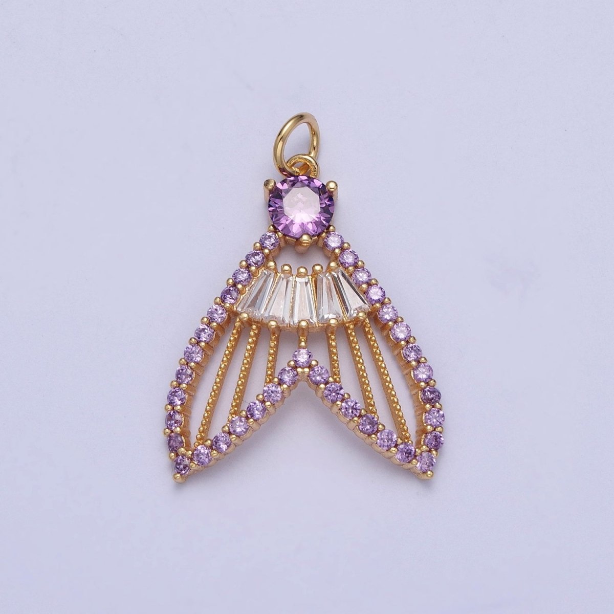 24K Gold Filled Micro Paved Clear, Pink, Green, Purple, Orange, Blue Geometric Nautical Whale Tail Charm | X-188 - X-193