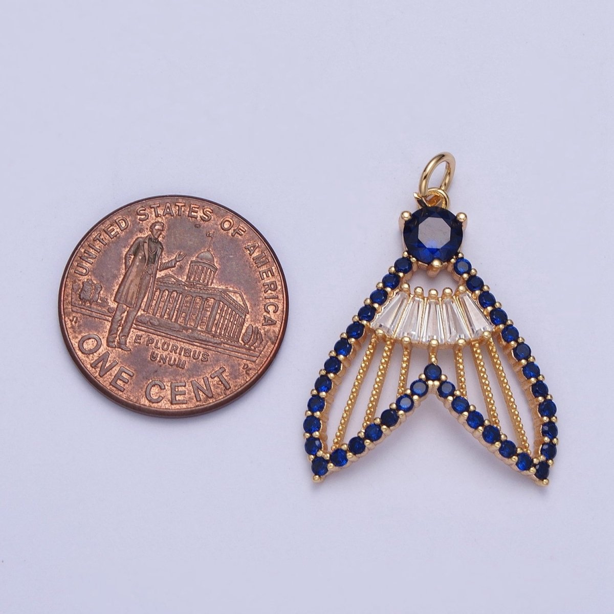 24K Gold Filled Micro Paved Clear, Pink, Green, Purple, Orange, Blue Geometric Nautical Whale Tail Charm | X-188 - X-193