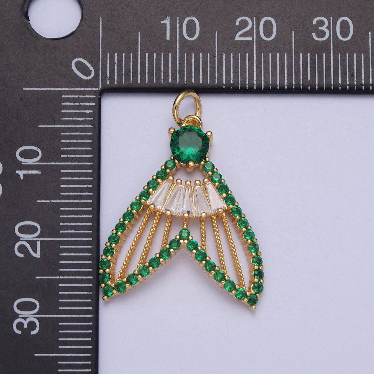 24K Gold Filled Micro Paved Clear, Pink, Green, Purple, Orange, Blue Geometric Nautical Whale Tail Charm | X-188 - X-193
