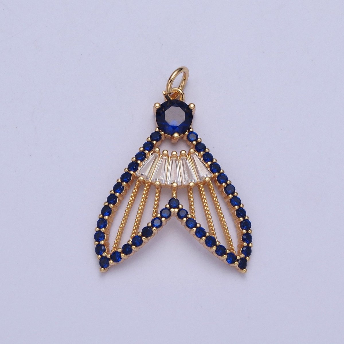 24K Gold Filled Micro Paved Clear, Pink, Green, Purple, Orange, Blue Geometric Nautical Whale Tail Charm | X-188 - X-193