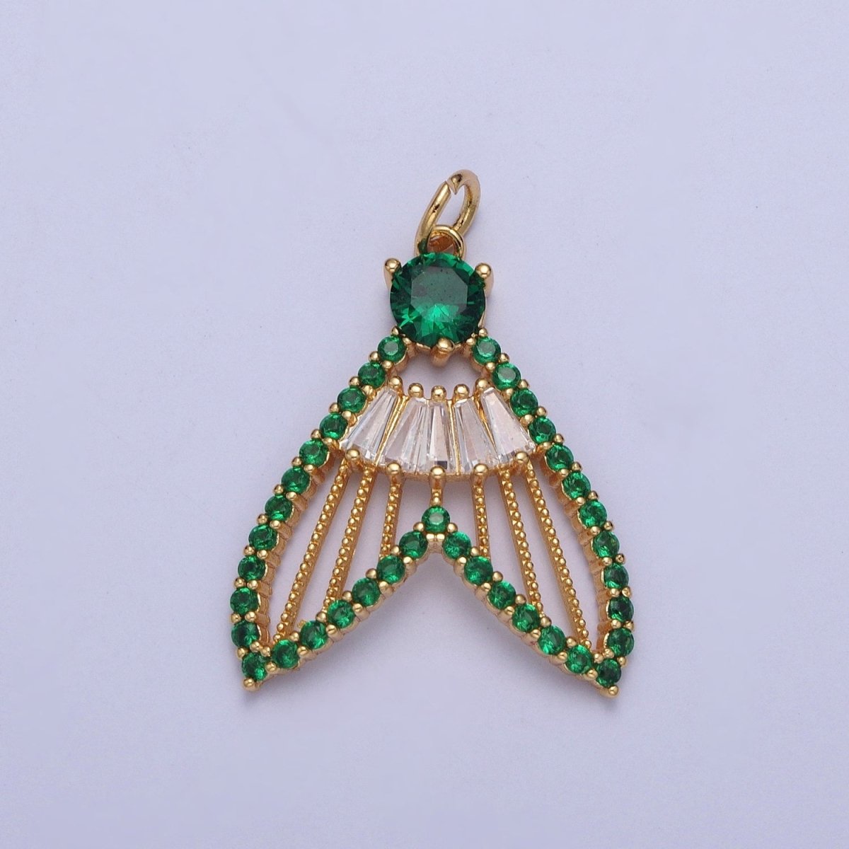 24K Gold Filled Micro Paved Clear, Pink, Green, Purple, Orange, Blue Geometric Nautical Whale Tail Charm | X-188 - X-193