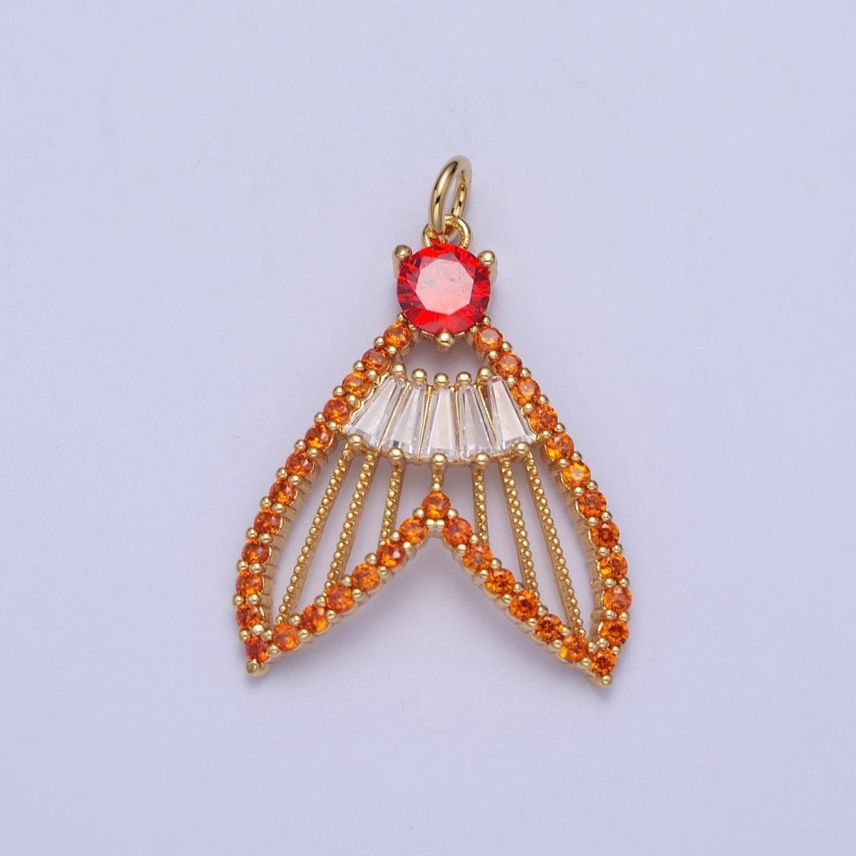 24K Gold Filled Micro Paved Clear, Pink, Green, Purple, Orange, Blue Geometric Nautical Whale Tail Charm | X-188 - X-193