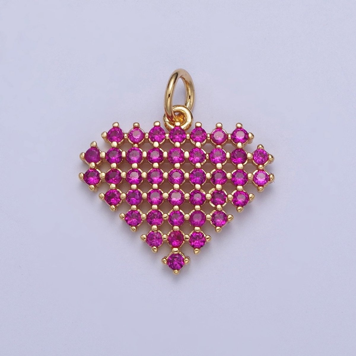 24K Gold Filled Micro Paved Clear, Purple, Fuchsia, Pink, Green, Blue Heart Diamond Charm | X-809 - X-814