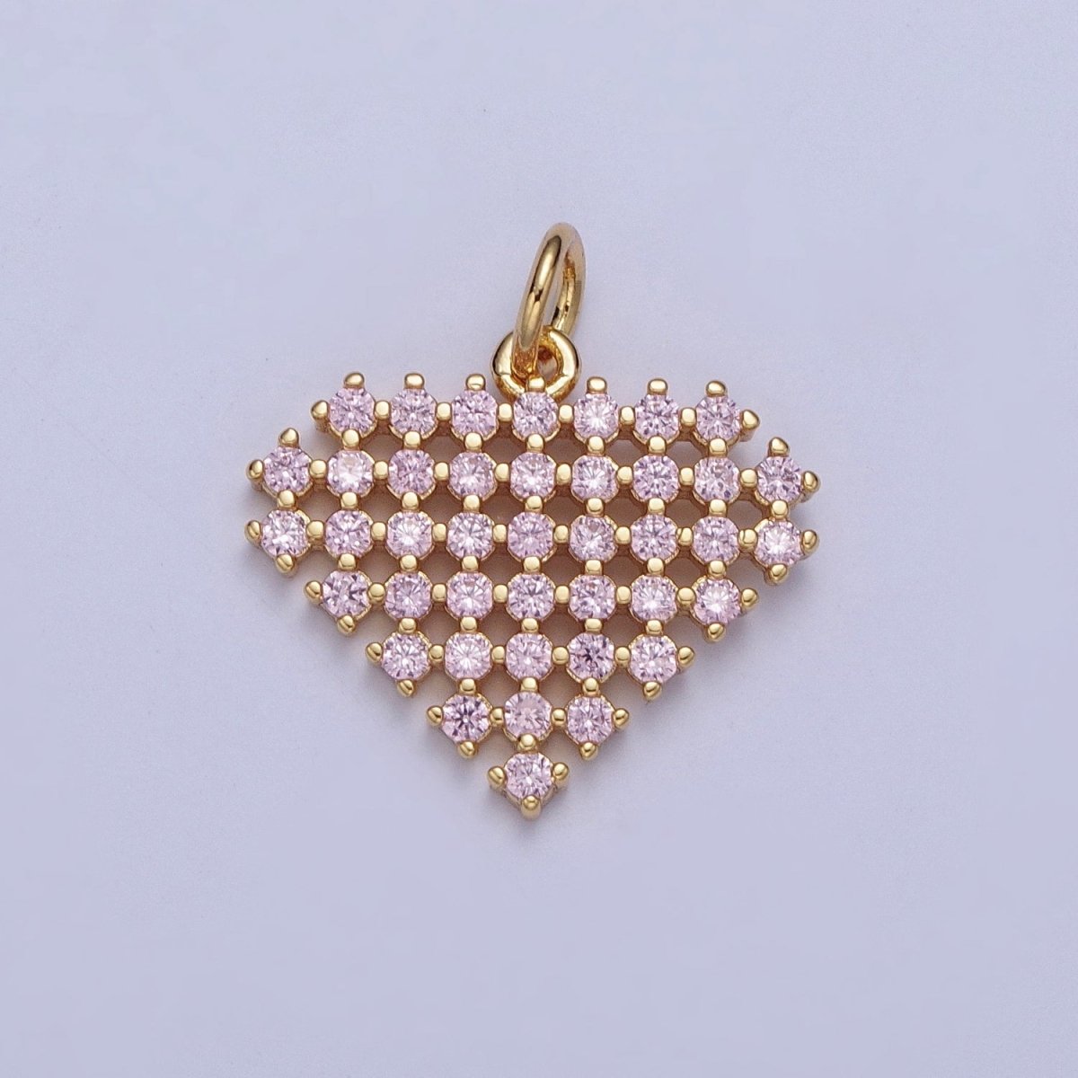 24K Gold Filled Micro Paved Clear, Purple, Fuchsia, Pink, Green, Blue Heart Diamond Charm | X-809 - X-814