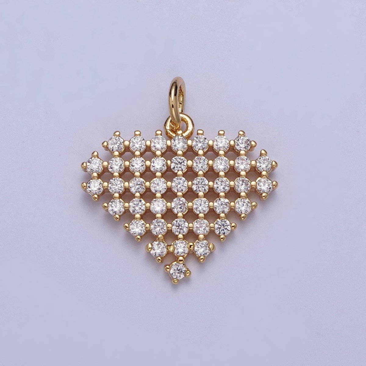 24K Gold Filled Micro Paved Clear, Purple, Fuchsia, Pink, Green, Blue Heart Diamond Charm | X-809 - X-814