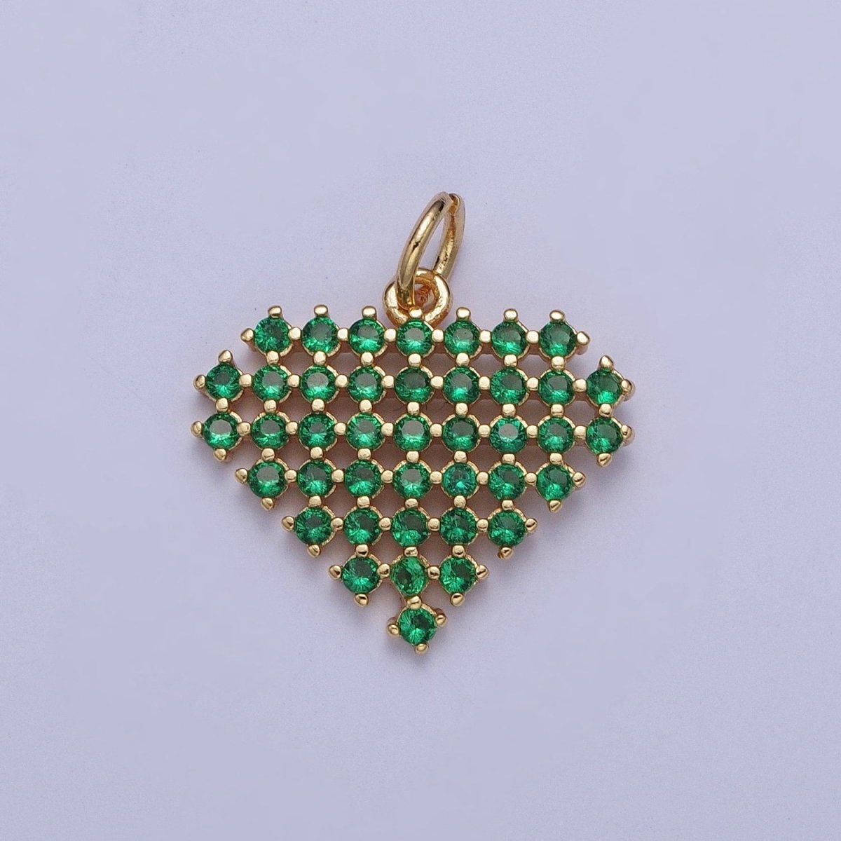24K Gold Filled Micro Paved Clear, Purple, Fuchsia, Pink, Green, Blue Heart Diamond Charm | X-809 - X-814