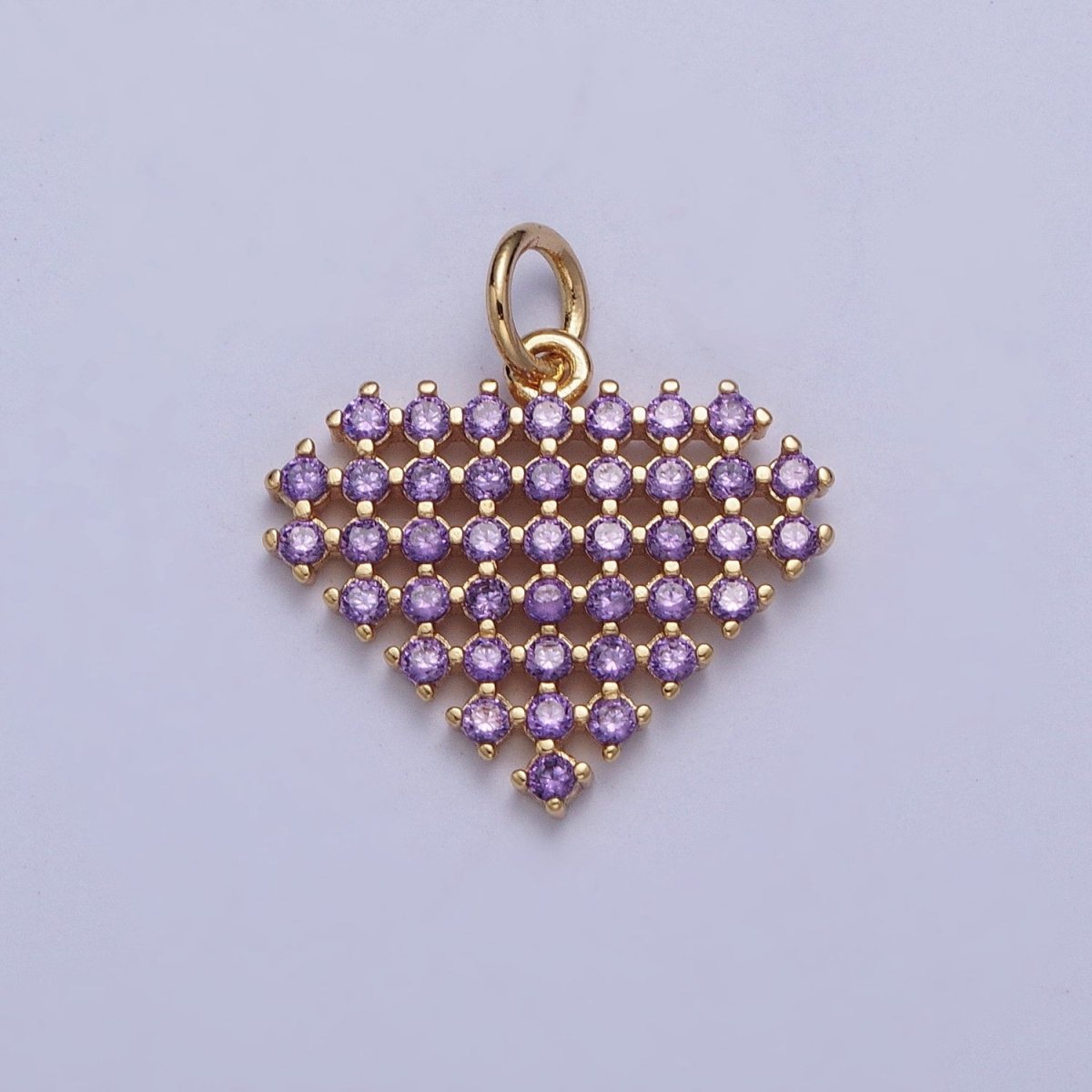 24K Gold Filled Micro Paved Clear, Purple, Fuchsia, Pink, Green, Blue Heart Diamond Charm | X-809 - X-814