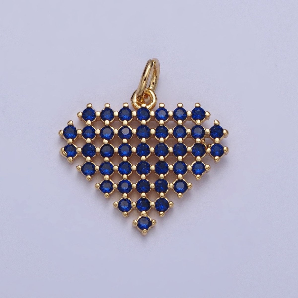 24K Gold Filled Micro Paved Clear, Purple, Fuchsia, Pink, Green, Blue Heart Diamond Charm | X-809 - X-814