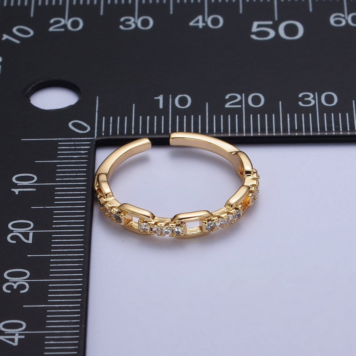 24K Gold Filled Micro Paved Cubic Zirconia Chain Link Adjustable Gold Ring | S-441