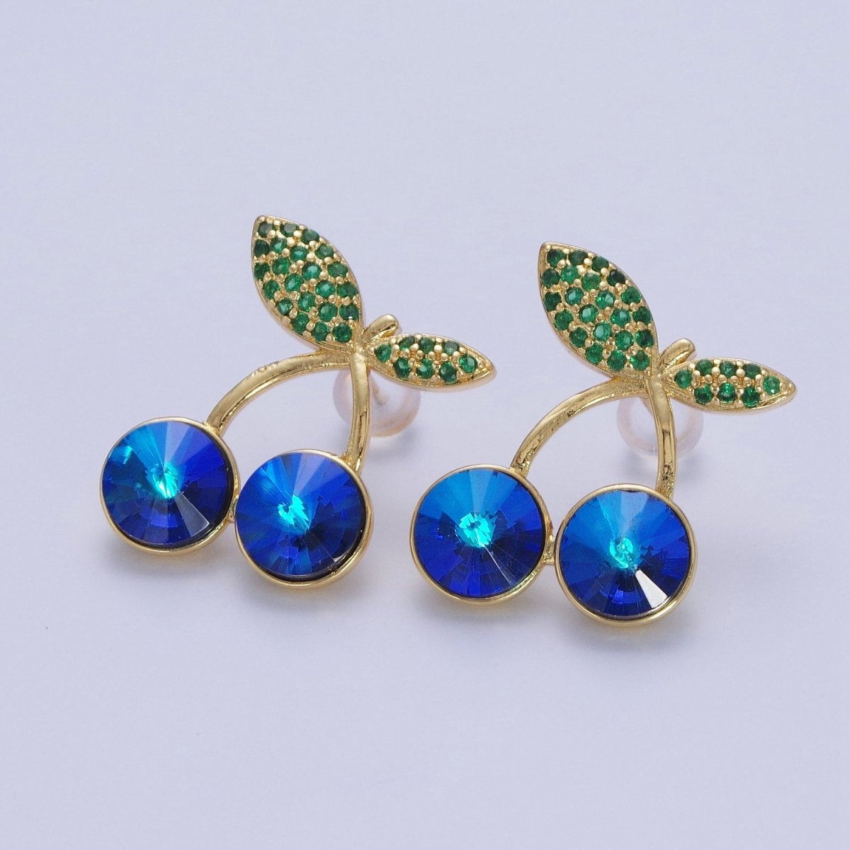 24K Gold Filled Micro Paved Cubic Zirconia Cherry Fruit Stud Earrings  P-411-P-413