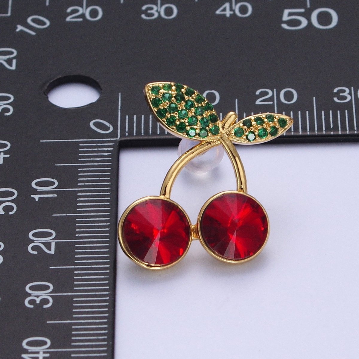 24K Gold Filled Micro Paved Cubic Zirconia Cherry Fruit Stud Earrings  P-411-P-413