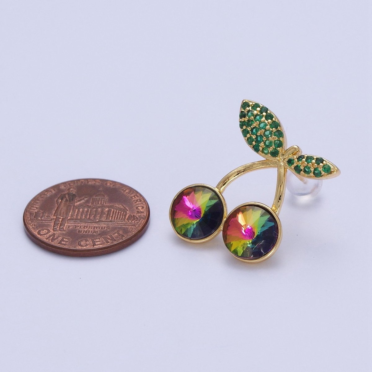 24K Gold Filled Micro Paved Cubic Zirconia Cherry Fruit Stud Earrings  P-411-P-413