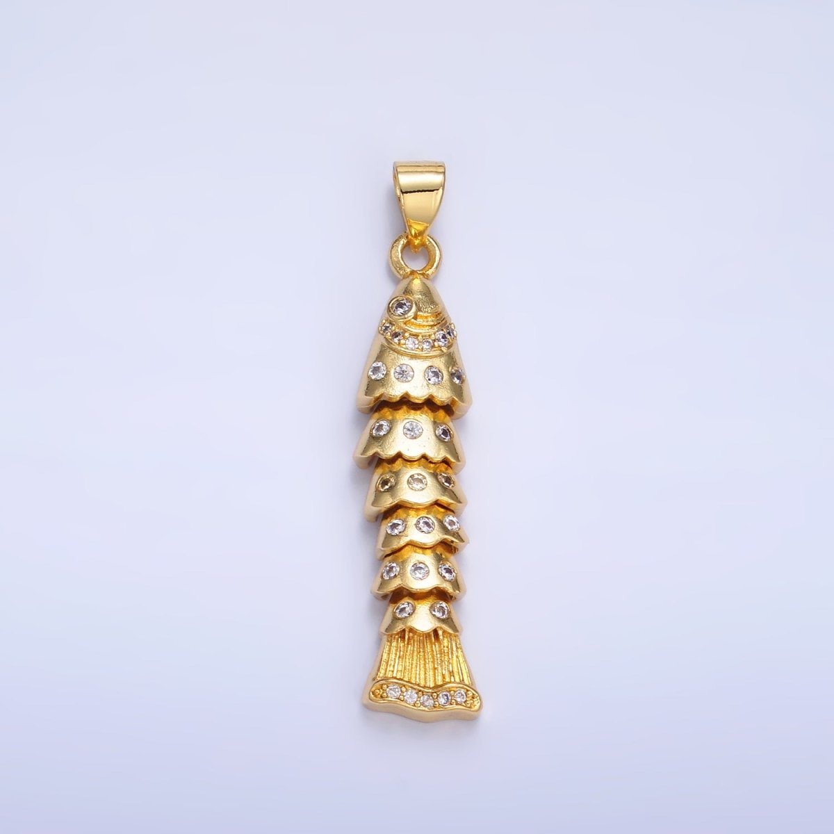 24K Gold Filled Micro Paved Cubic Zirconia Long Fish Sea Animal Pendant | AA - 904 - DLUXCA