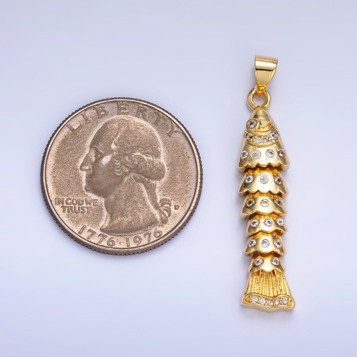 24K Gold Filled Micro Paved Cubic Zirconia Long Fish Sea Animal Pendant | AA - 904 - DLUXCA