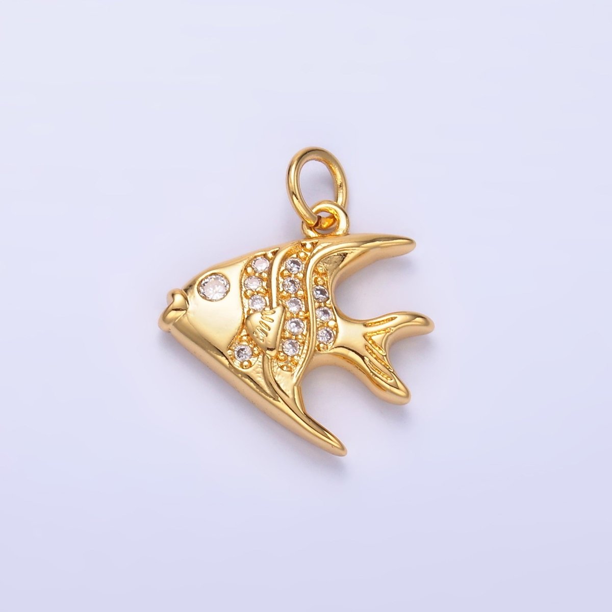 24K Gold Filled Micro Paved CZ Angel Fish Charm in Gold & Silver | W442