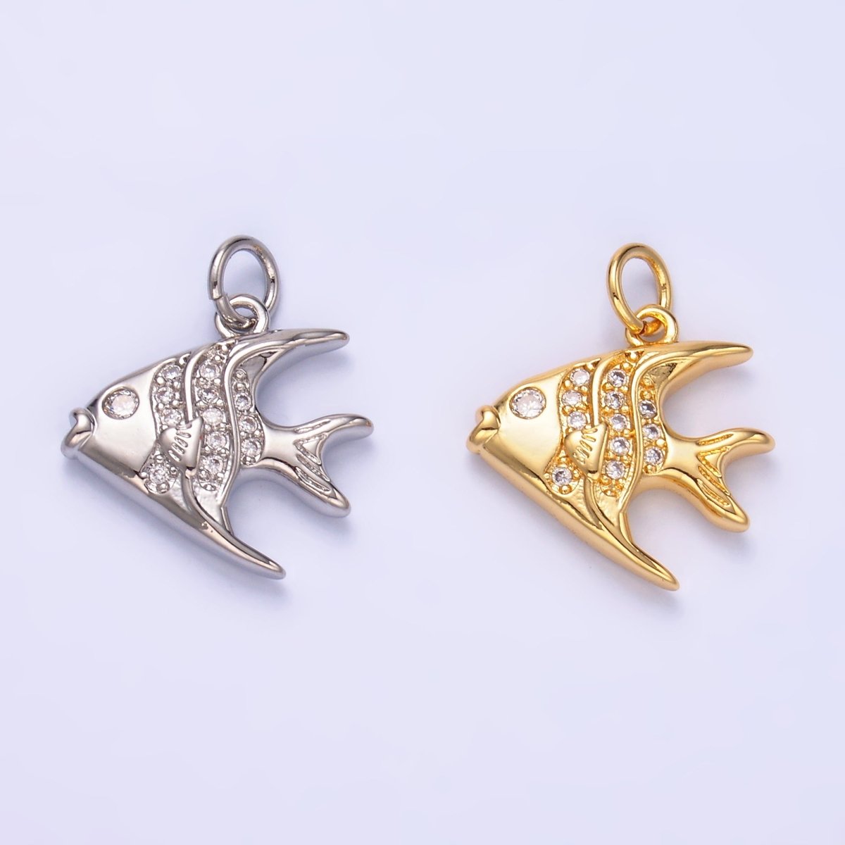 24K Gold Filled Micro Paved CZ Angel Fish Charm in Gold & Silver | W442
