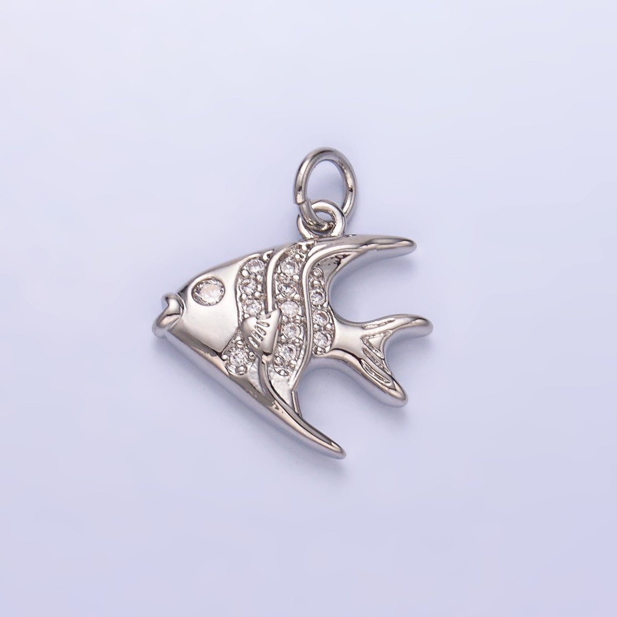 24K Gold Filled Micro Paved CZ Angel Fish Charm in Gold & Silver | W442